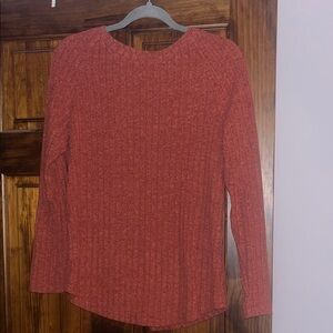 Rust Ribbed Long-Sleeve Knit Top - Women